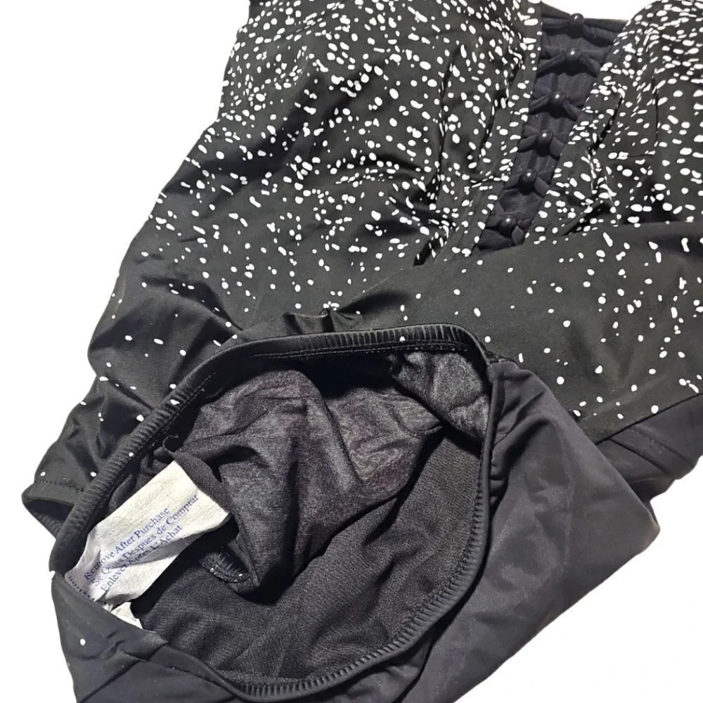 Swim Solutions Beaded Front Tummy Control‎ One Piece Swimsuit black and white 14 - Picture 6 of 7